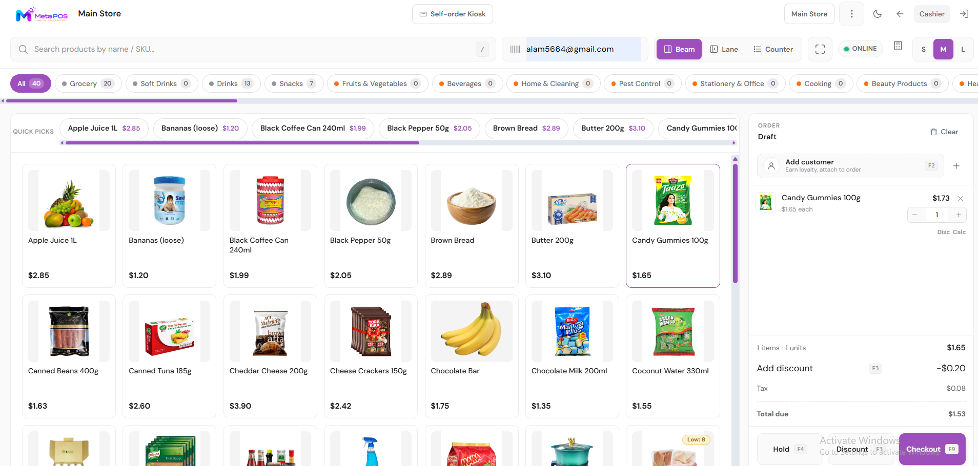 Making a first test sale on the checkout screen