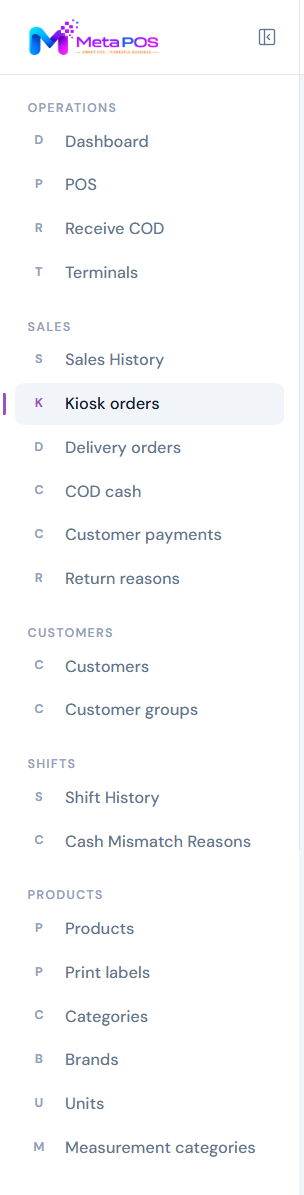 The left sidebar with its grouped menu sections