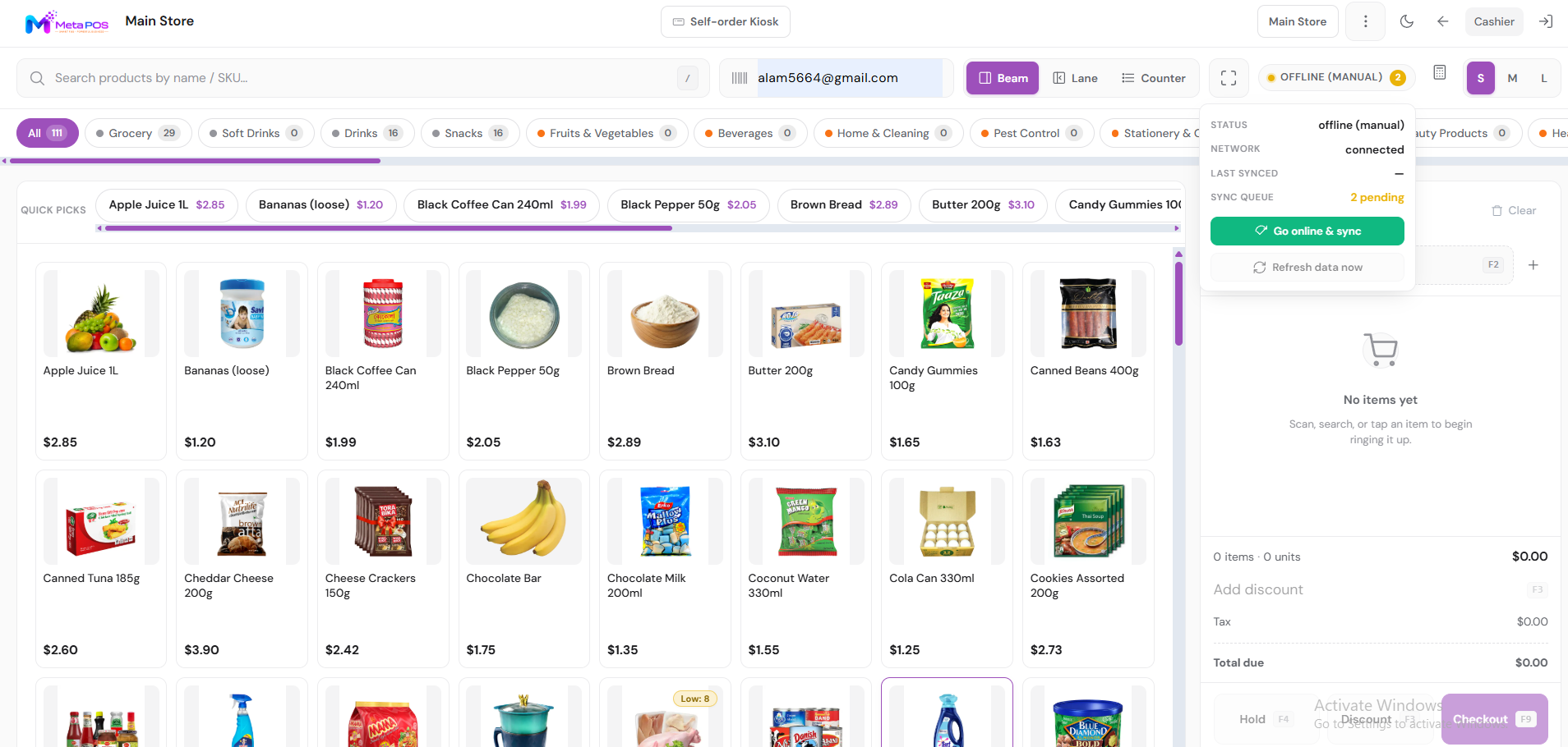 The offline queue popover showing sales waiting to sync to the server